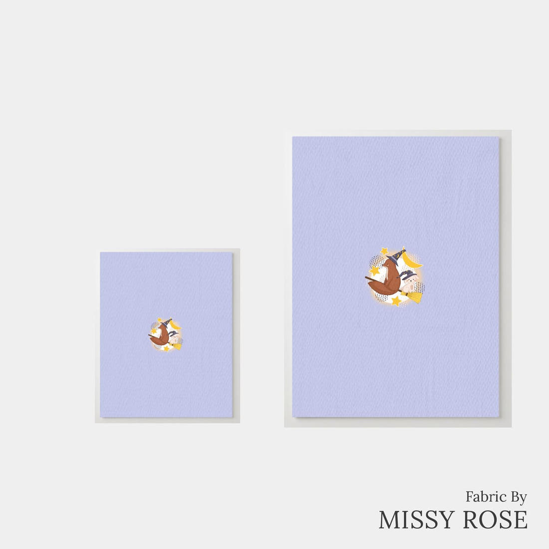 Design 341 Broomestick Animals Panel – universal and adult panel sizes side by side | Fabric by Missy Rose