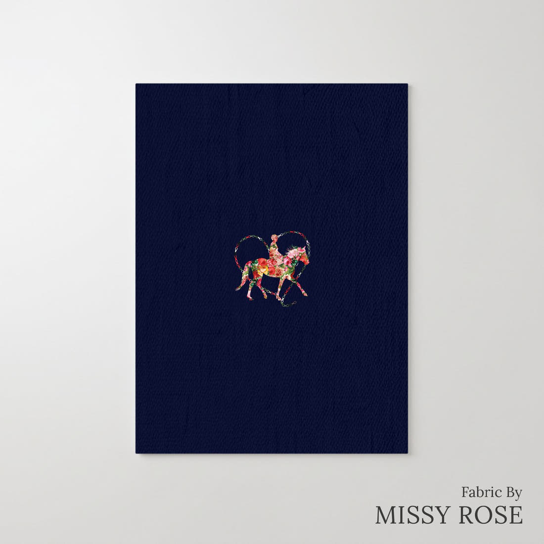Design 342 Navy Horse Panel – printed fabric panel with centred picture, custom printed to order | Fabric by Missy Rose