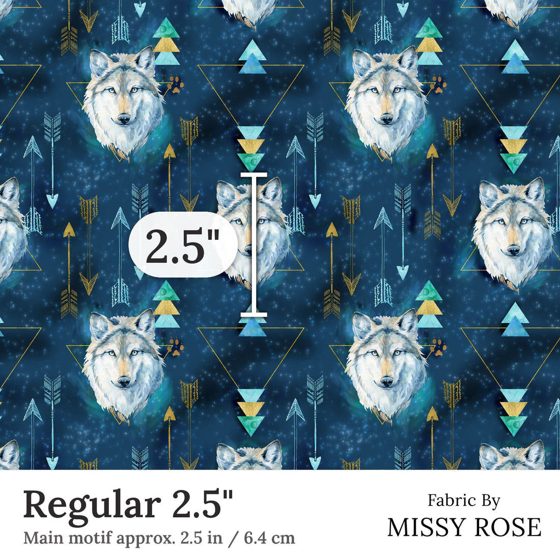 Design 343 Wolf Fabric Regular 2.5 inch print scale guide | Fabric by Missy Rose