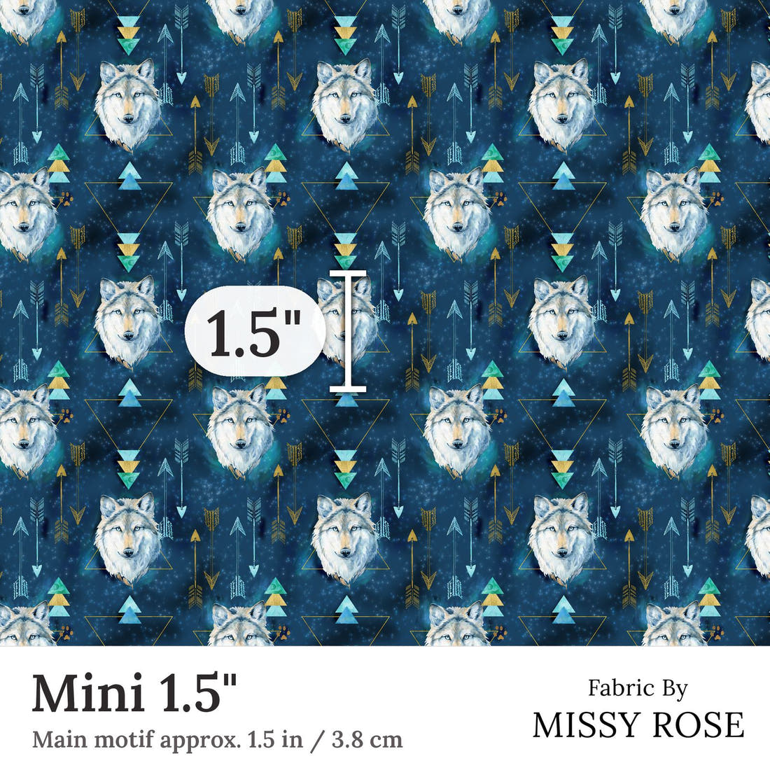 Design 343 Wolf Fabric Mini 1.5 inch print scale guide | Fabric by Missy Rose