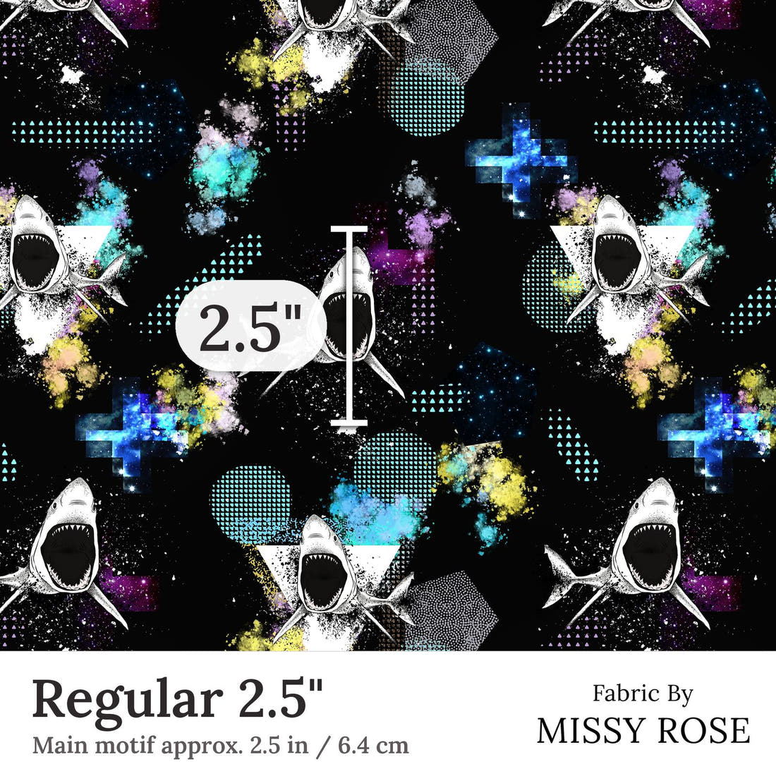 Design 344 Geometric Shark Fabric Regular 2.5 inch print scale guide | Fabric by Missy Rose