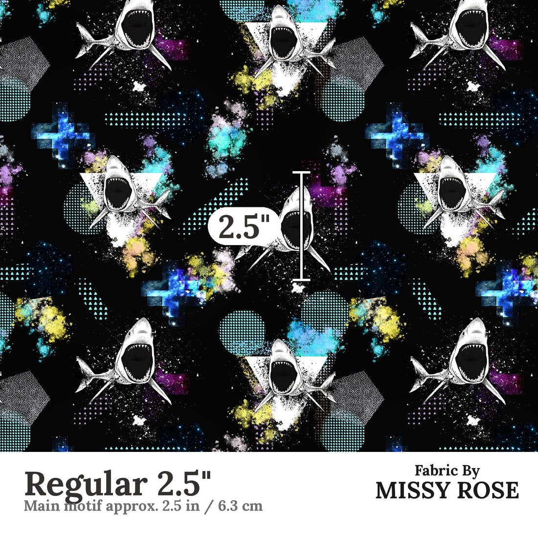 Design 344 Geometric Shark Fabric Regular 2.5" - print scale | Fabric by Missy Rose