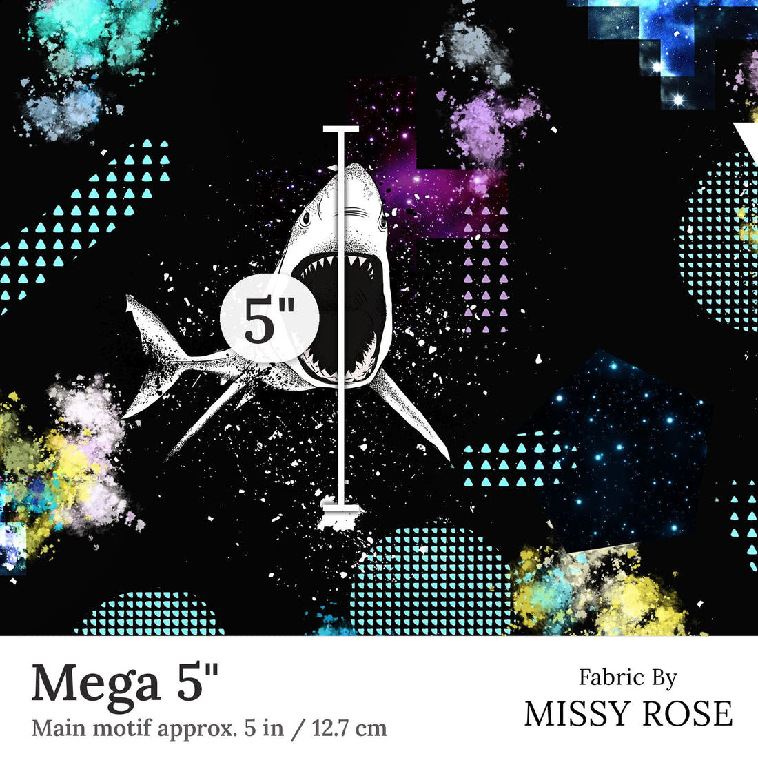 Design 344 Geometric Shark Fabric Mega 5 inch print scale guide | Fabric by Missy Rose