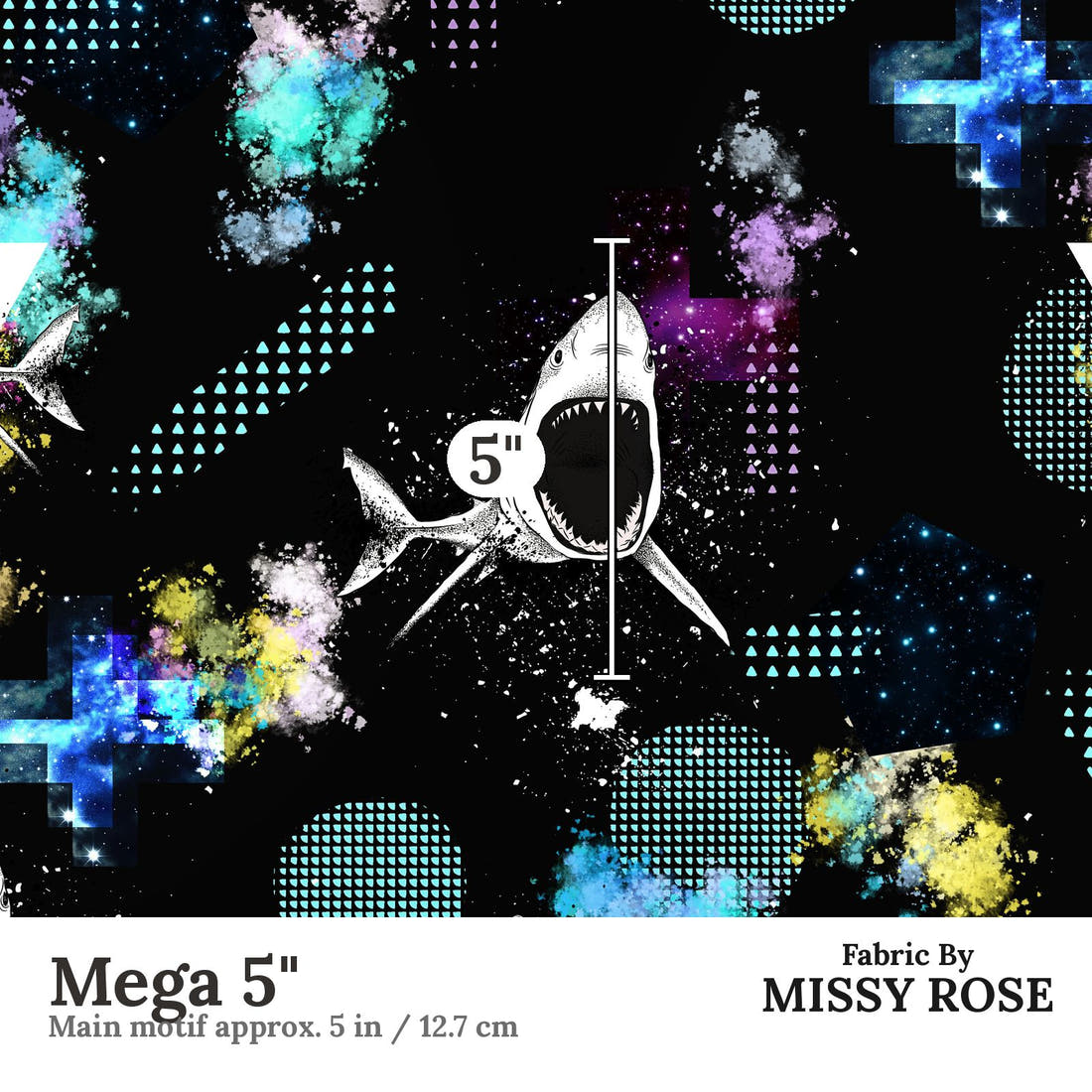 Design 344 Geometric Shark Fabric Mega 5" - print scale | Fabric by Missy Rose