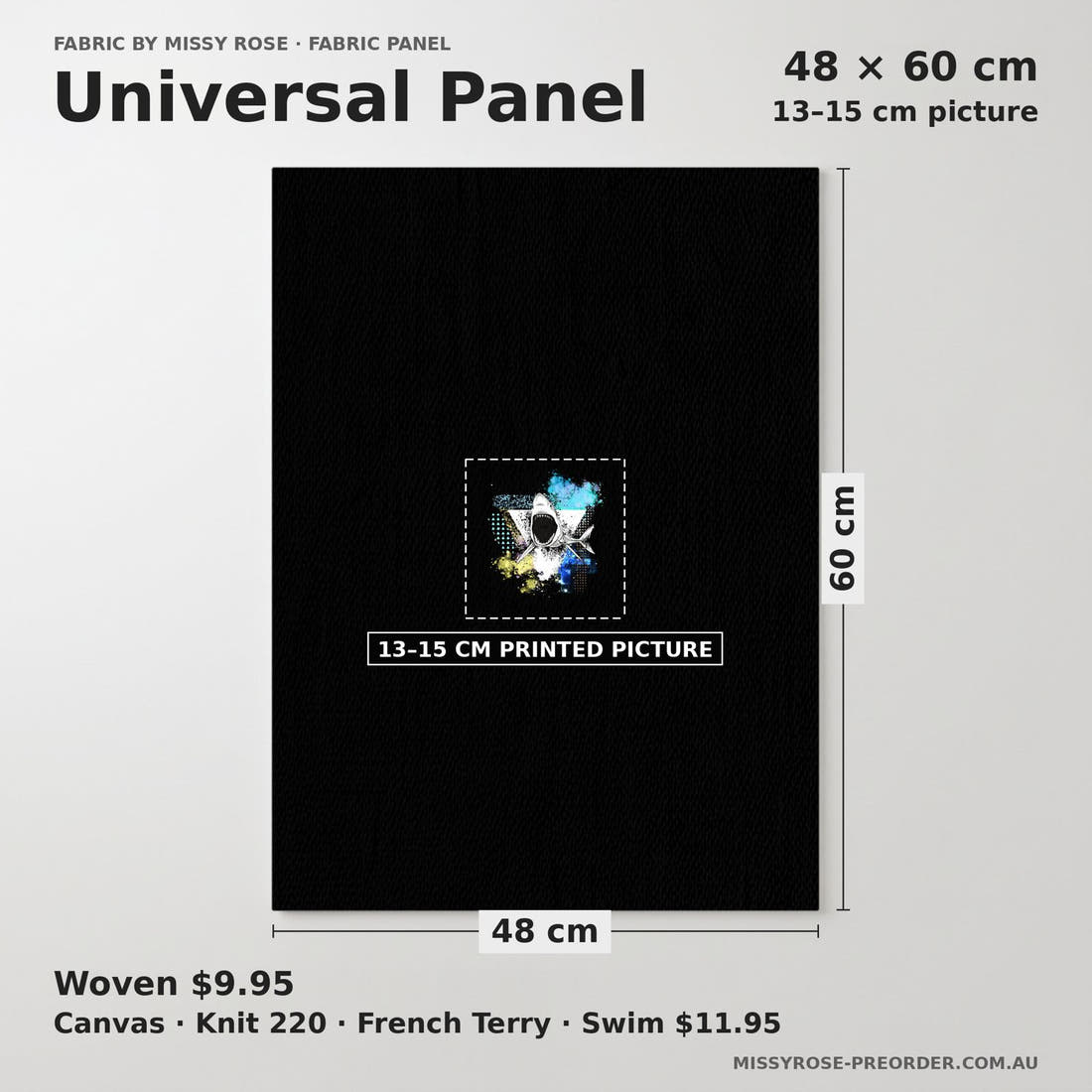 Design 344 Geometric Shark Panel universal panel sizing – 13–15 cm printed picture on 48 × 60 cm fabric | Fabric by Missy Rose