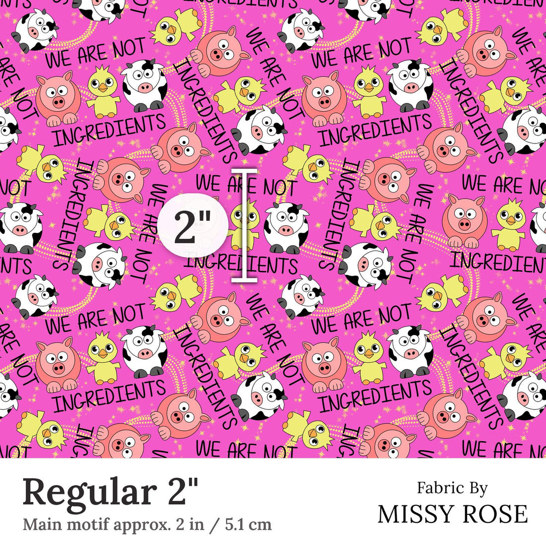 Design 345 Farm Friends Fabric Regular 2 inch print scale guide | Fabric by Missy Rose