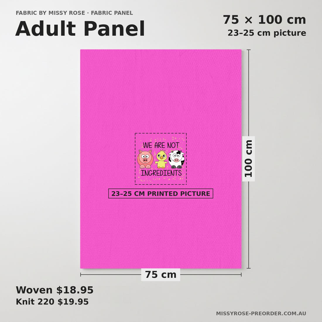 Design 345 Farm Friends Panel adult panel sizing – 23–25 cm printed picture on 75 × 100 cm fabric | Fabric by Missy Rose
