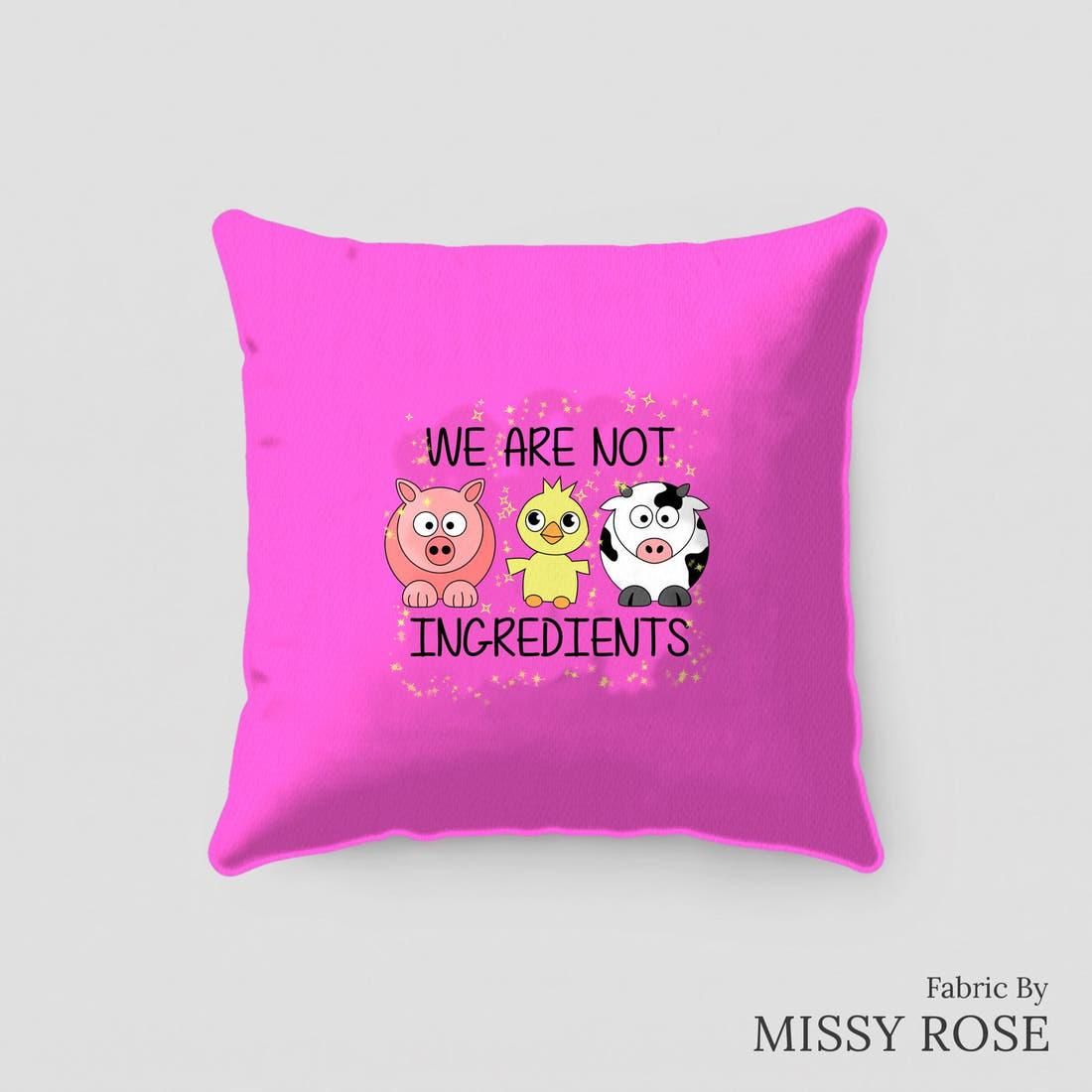 Design 345 Farm Friends Panel sewn into a cushion – see how the panel looks made up | Fabric by Missy Rose