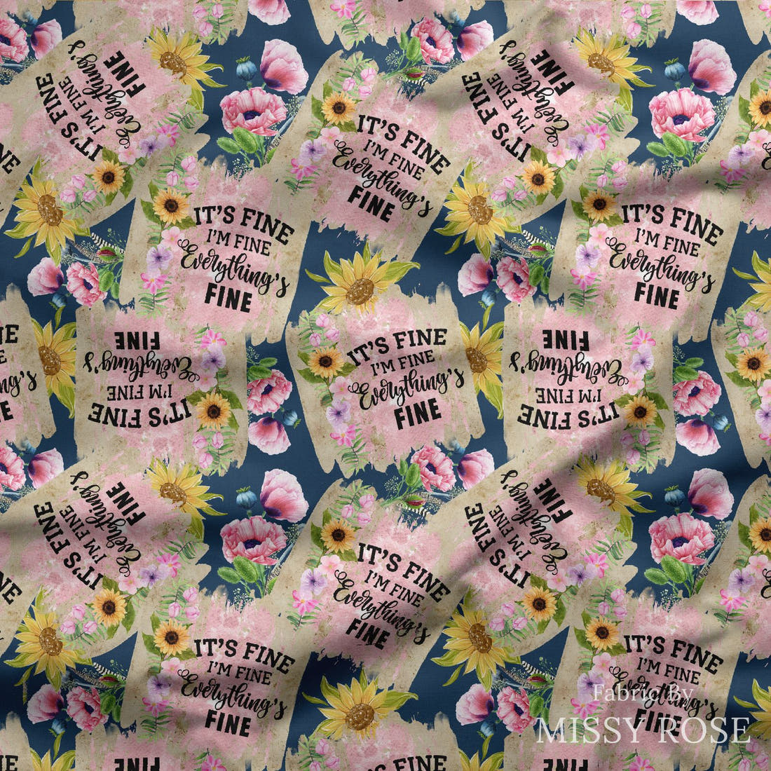 Design 346 Everything Fine Fabric draped fabric mockup – custom printed fabric by the metre | Fabric by Missy Rose