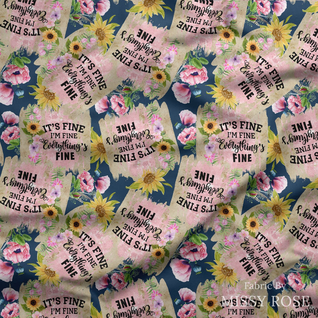 Design 346 Everything Fine Fabric draped fabric mockup – custom printed fabric by the metre | Fabric by Missy Rose