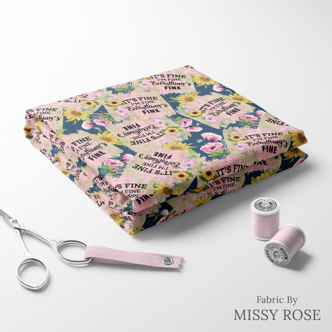 Design 346 Everything Fine Fabric folded fabric stack with matching thread – pre-order fabric Australia | Fabric by Missy Rose