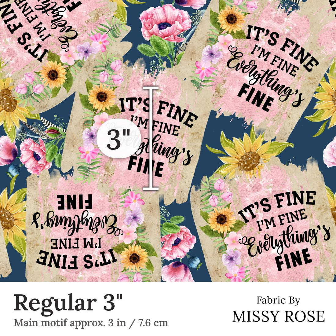Design 346 Everything Fine Fabric Regular 3 inch print scale guide | Fabric by Missy Rose