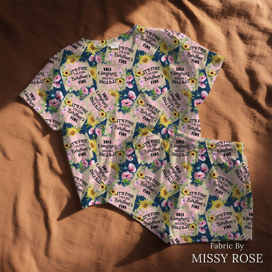 Design 346 Everything Fine Fabric sewn into a lounge set – see how the print looks made up | Fabric by Missy Rose