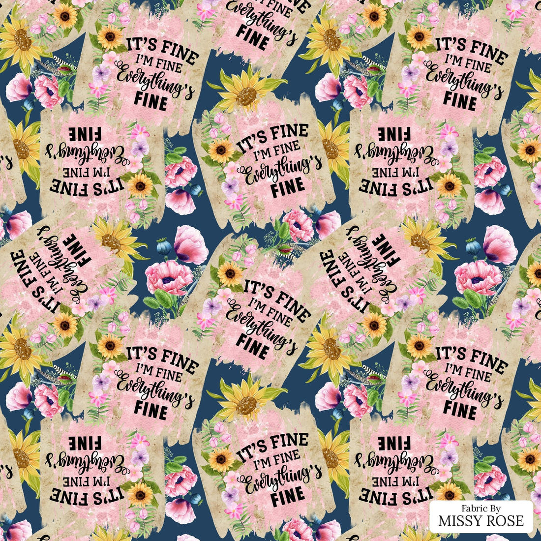 Design 346 Everything Fine Fabric - flat view of the print, zoom in for detail | Fabric by Missy Rose