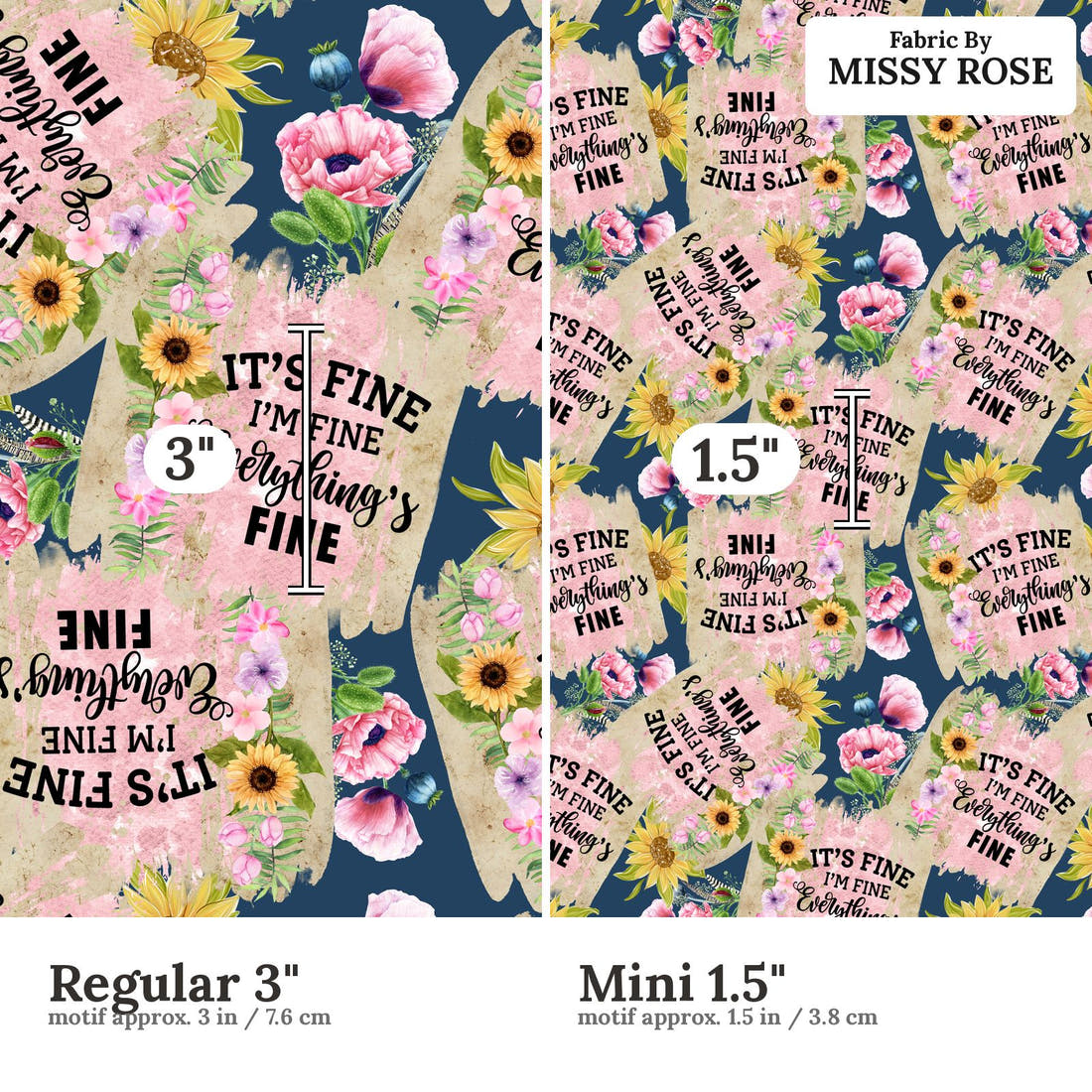 Design 346 Everything Fine Fabric size comparison - print scale | Fabric by Missy Rose