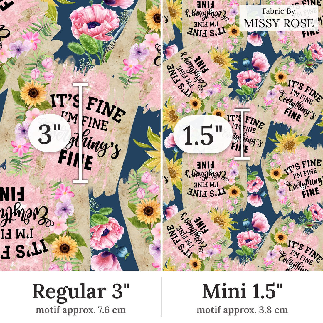Design 346 Everything Fine Fabric Regular 3 inch vs Mini 1.5 inch print scale side by side | Fabric by Missy Rose