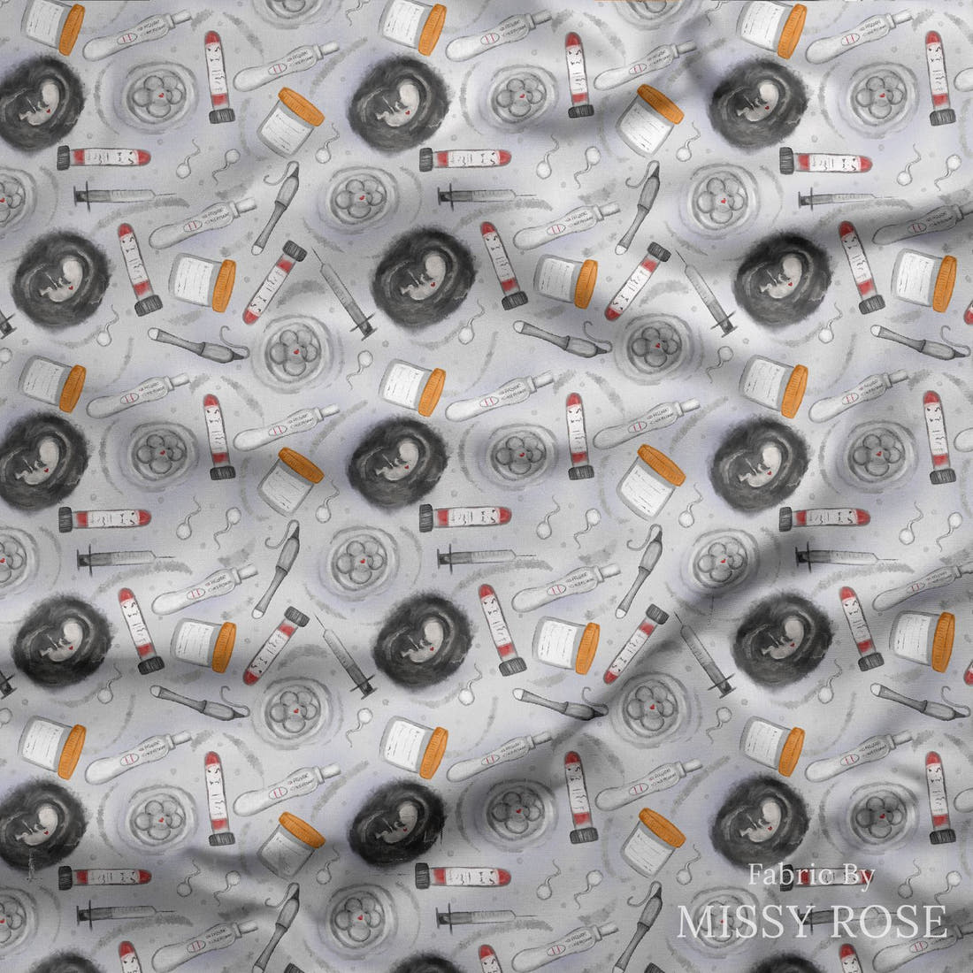 Design 347 Grey IVF Fabric draped fabric mockup – custom printed fabric by the metre | Fabric by Missy Rose