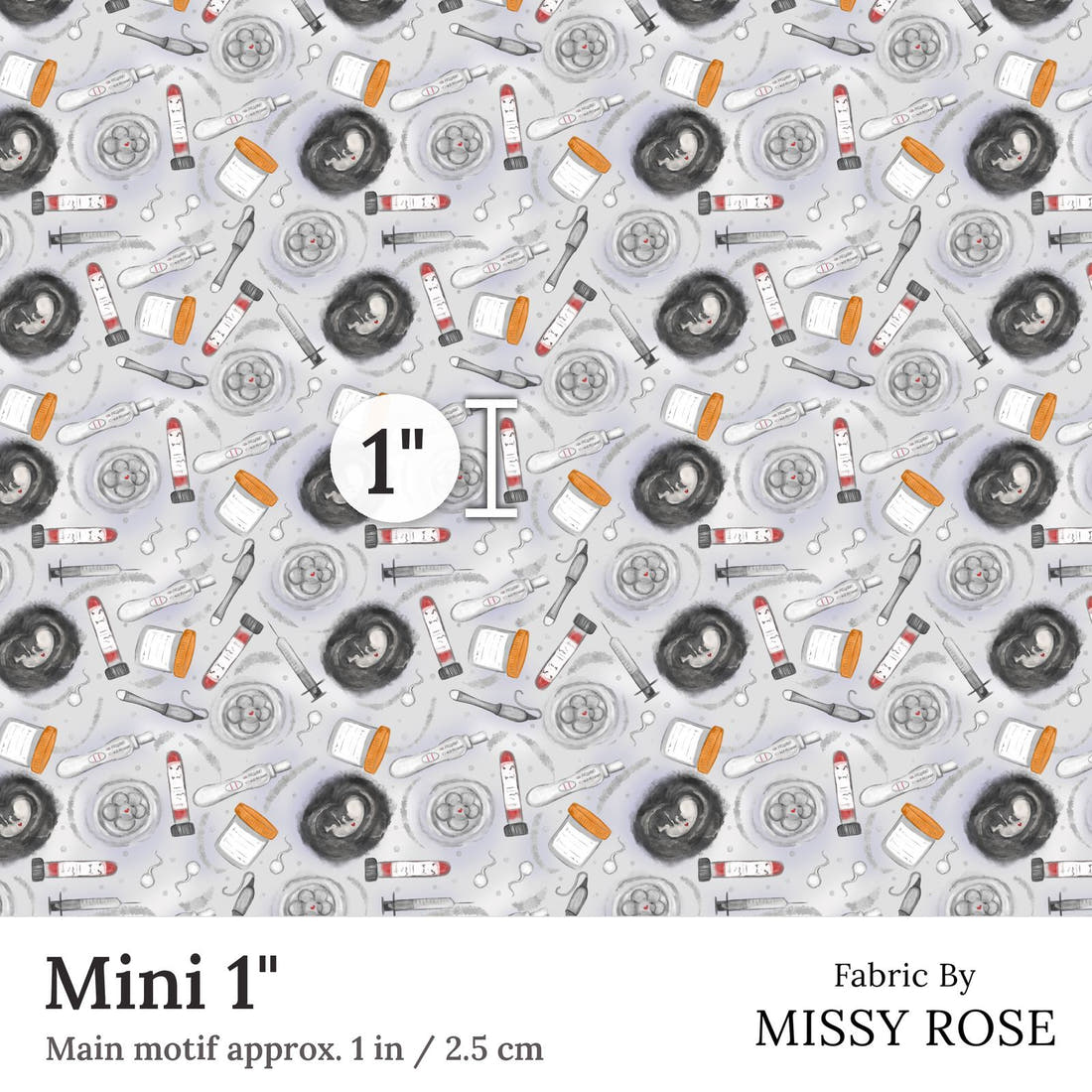 Design 347 Grey IVF Fabric Mini 1 inch print scale guide | Fabric by Missy Rose