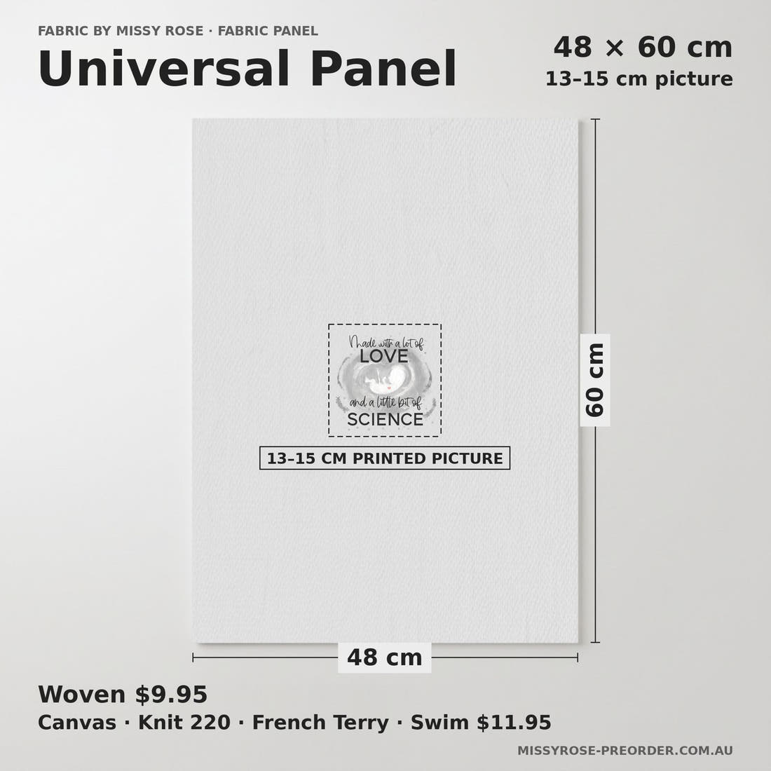 Design 347 Grey IVF Panel universal panel sizing – 13–15 cm printed picture on 48 × 60 cm fabric | Fabric by Missy Rose