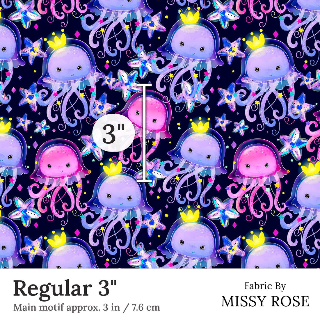Design 348 Jelly Fish Fabric Regular 3 inch print scale guide | Fabric by Missy Rose