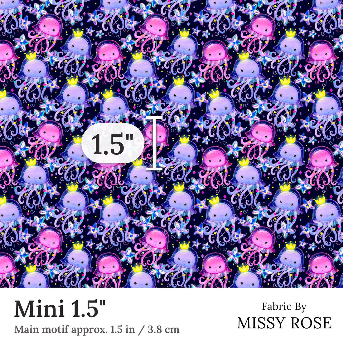 Design 348 Jelly Fish Fabric Mini 1.5 inch print scale guide | Fabric by Missy Rose