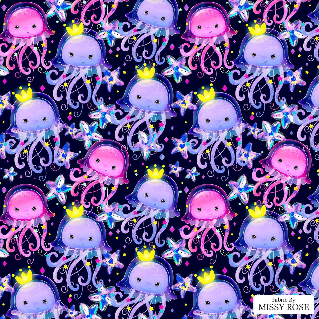 Design 348 Jelly Fish Fabric - flat view of the print, zoom in for detail | Fabric by Missy Rose