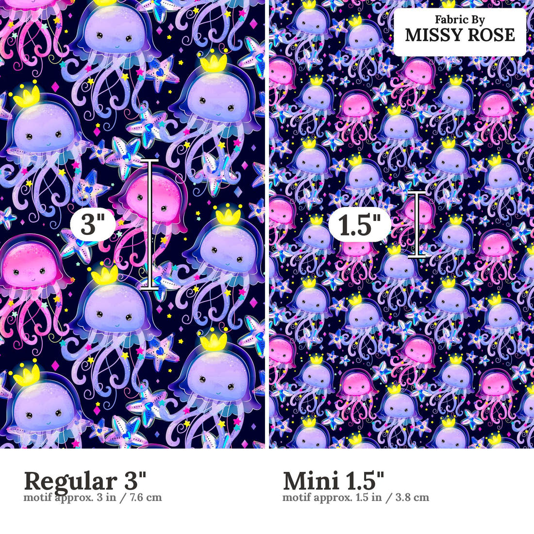 Design 348 Jelly Fish Fabric size comparison - print scale | Fabric by Missy Rose
