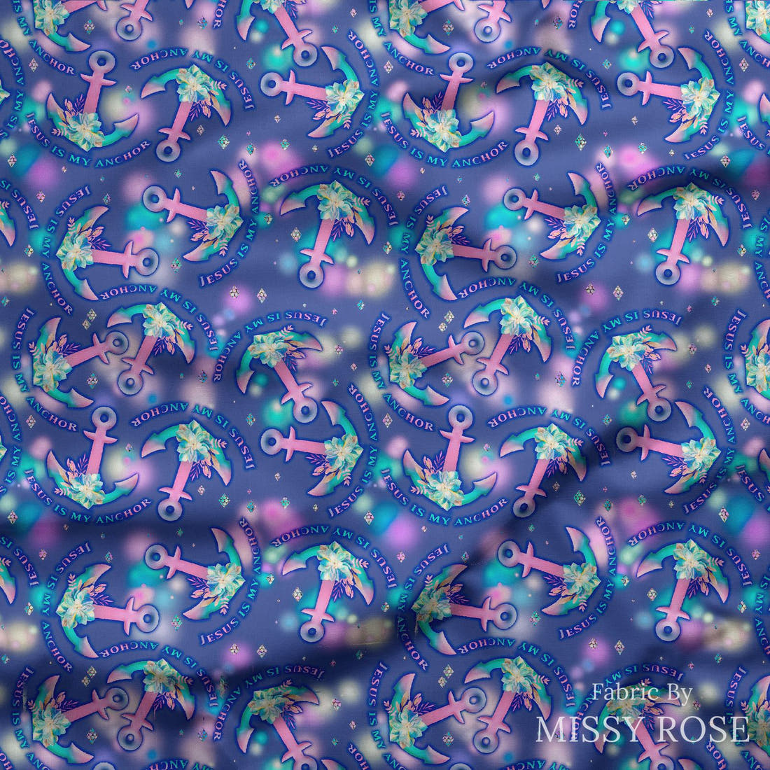 Design 349 Jesus Fabric draped fabric mockup – custom printed fabric by the metre | Fabric by Missy Rose