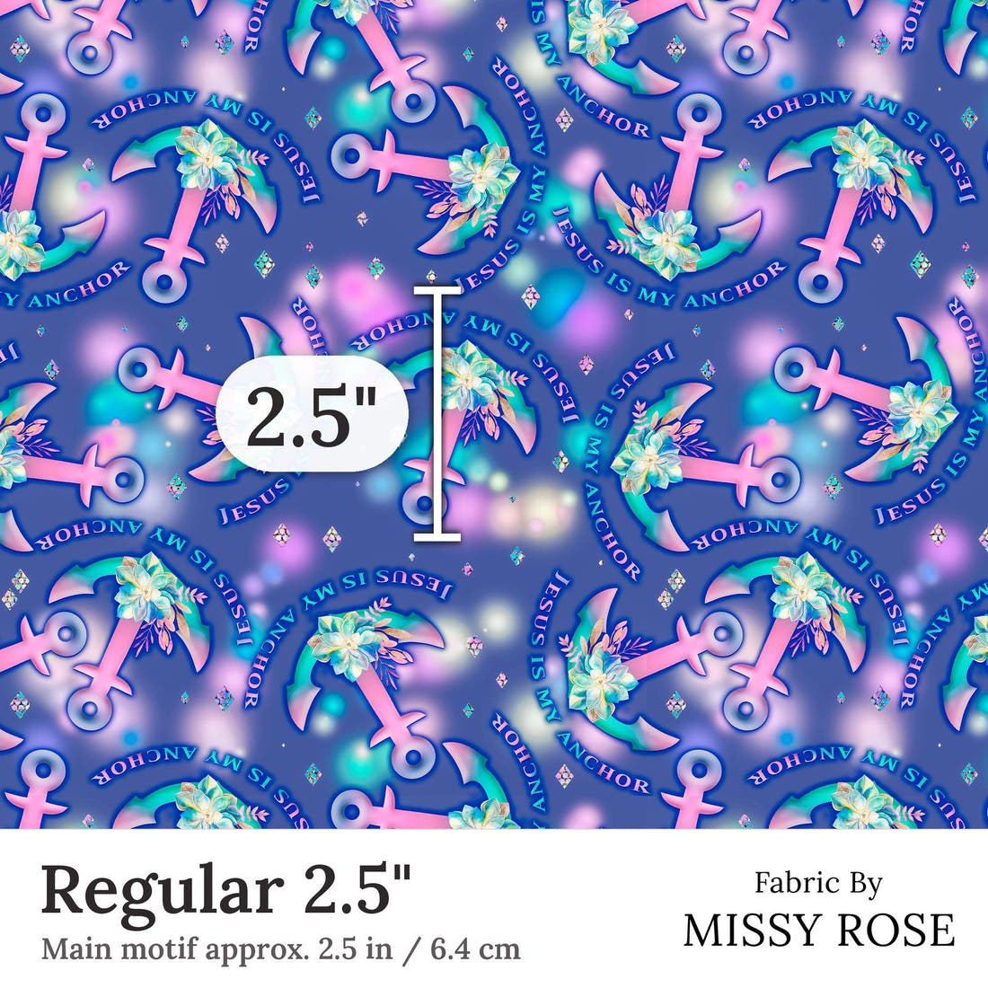 Design 349 Jesus Fabric Regular 2.5 inch print scale guide | Fabric by Missy Rose