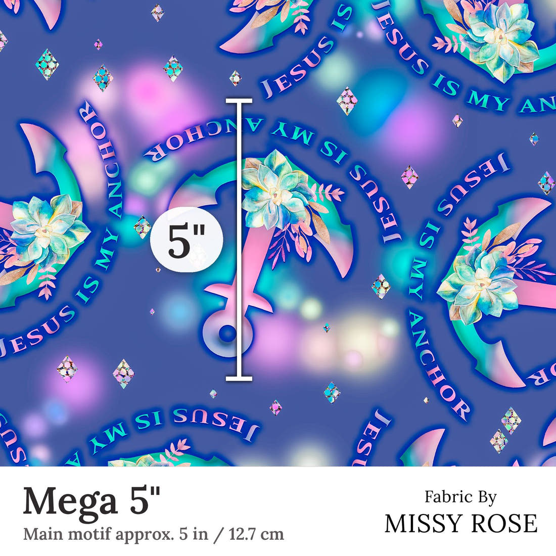 Design 349 Jesus Fabric Mega 5 inch print scale guide | Fabric by Missy Rose