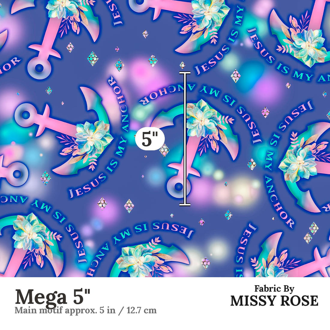 Design 349 Jesus Fabric Mega 5" - print scale | Fabric by Missy Rose