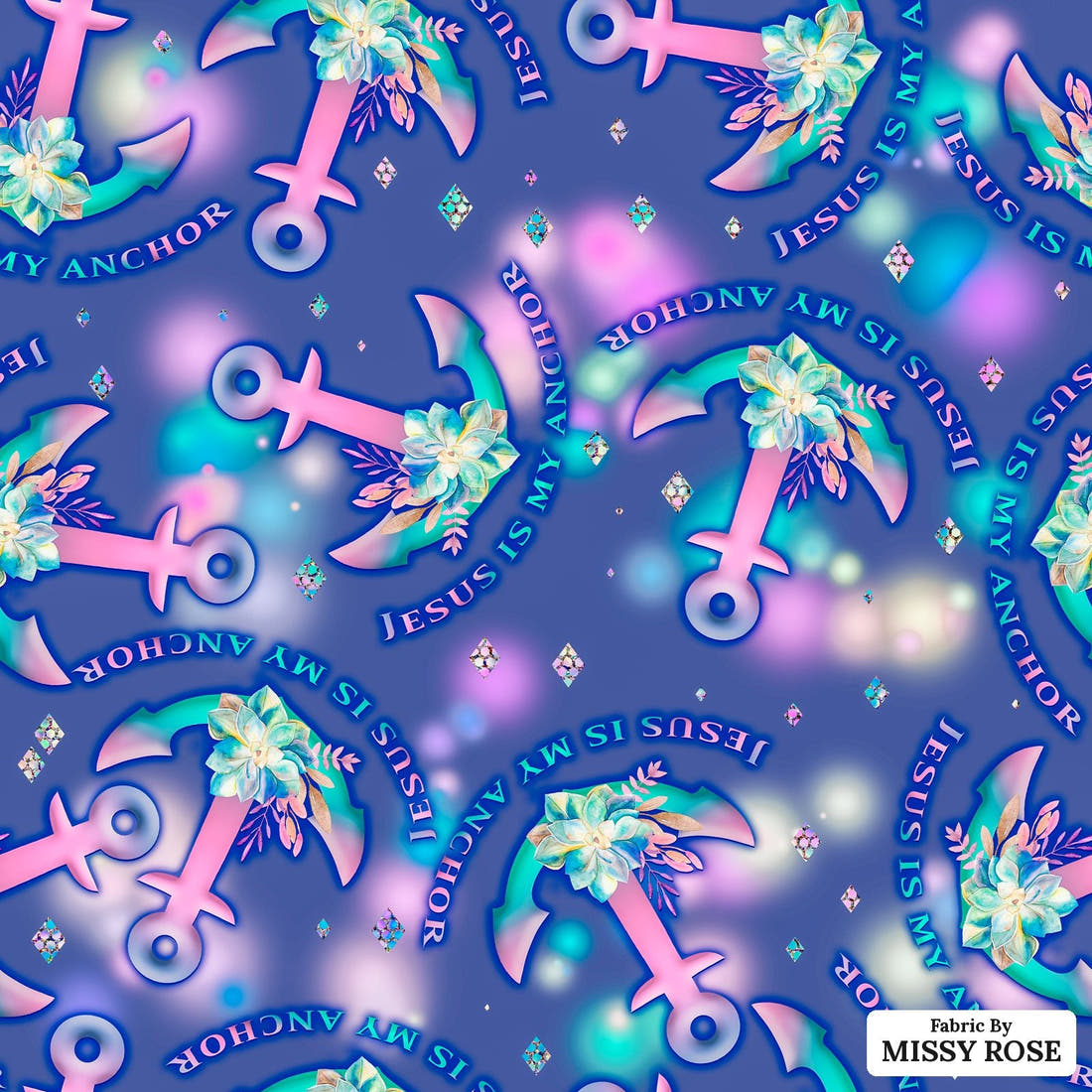 Design 349 Jesus Fabric - flat view of the print, zoom in for detail | Fabric by Missy Rose
