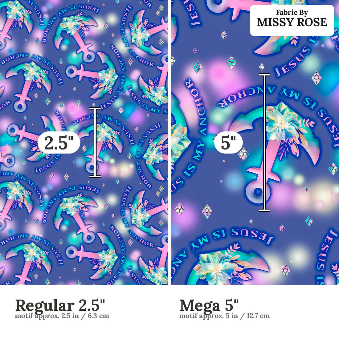 Design 349 Jesus Fabric size comparison - print scale | Fabric by Missy Rose