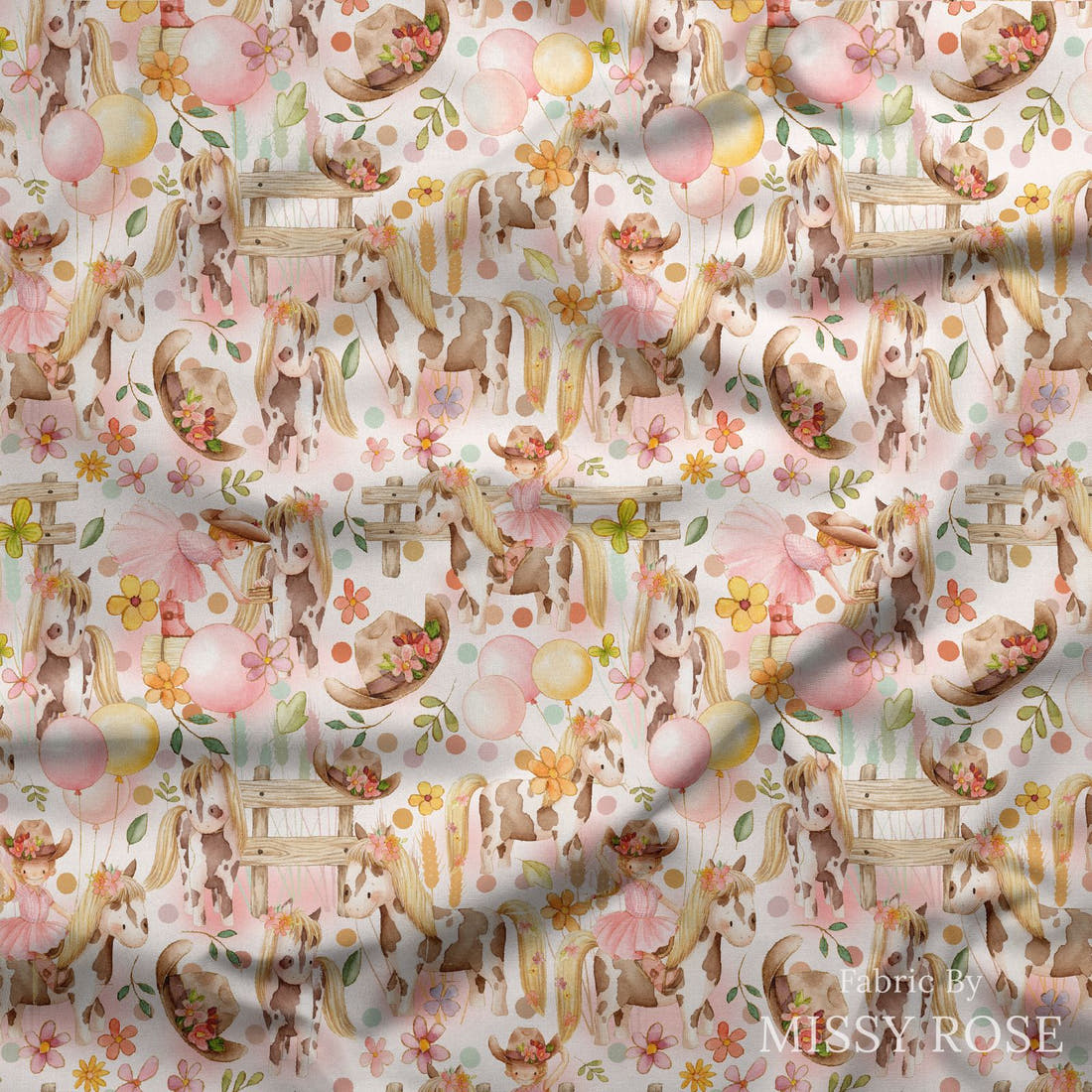 Design 35 Cowgirl Fabric draped fabric mockup – custom printed fabric by the metre | Fabric by Missy Rose