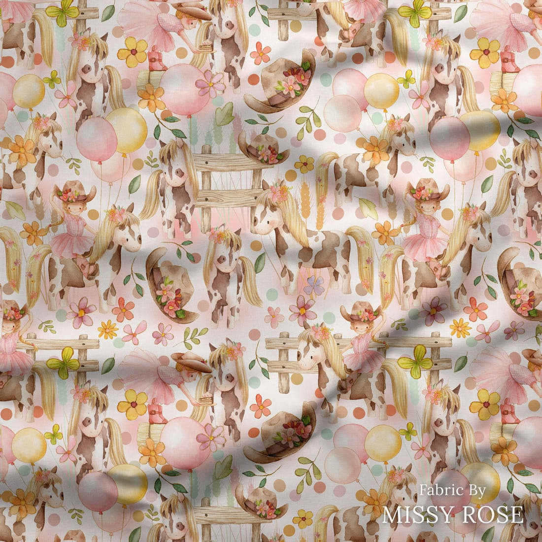 Design 35 Cowgirl Fabric draped fabric mockup – custom printed fabric by the metre | Fabric by Missy Rose