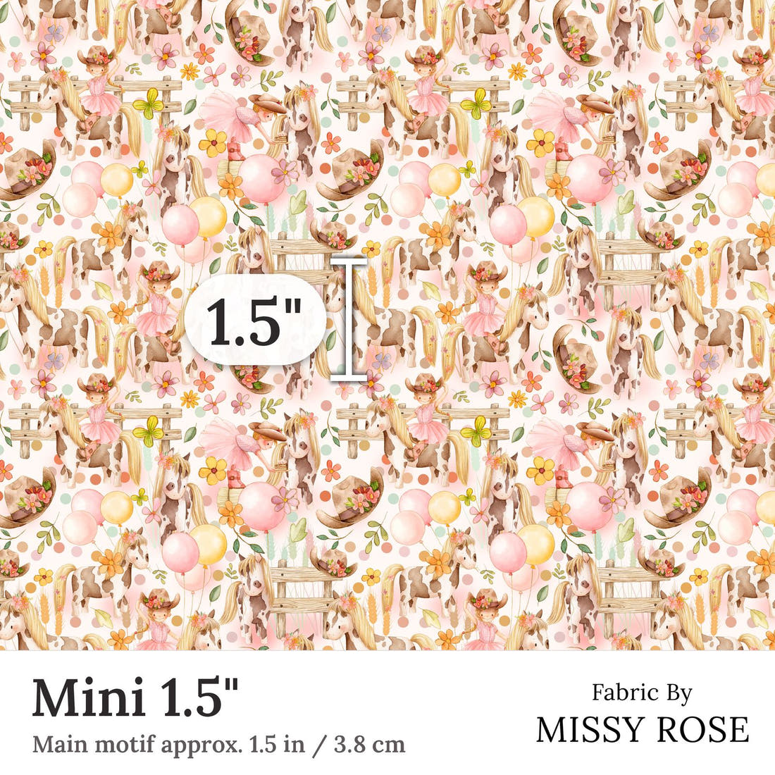 Design 35 Cowgirl Fabric Mini 1.5 inch print scale guide | Fabric by Missy Rose