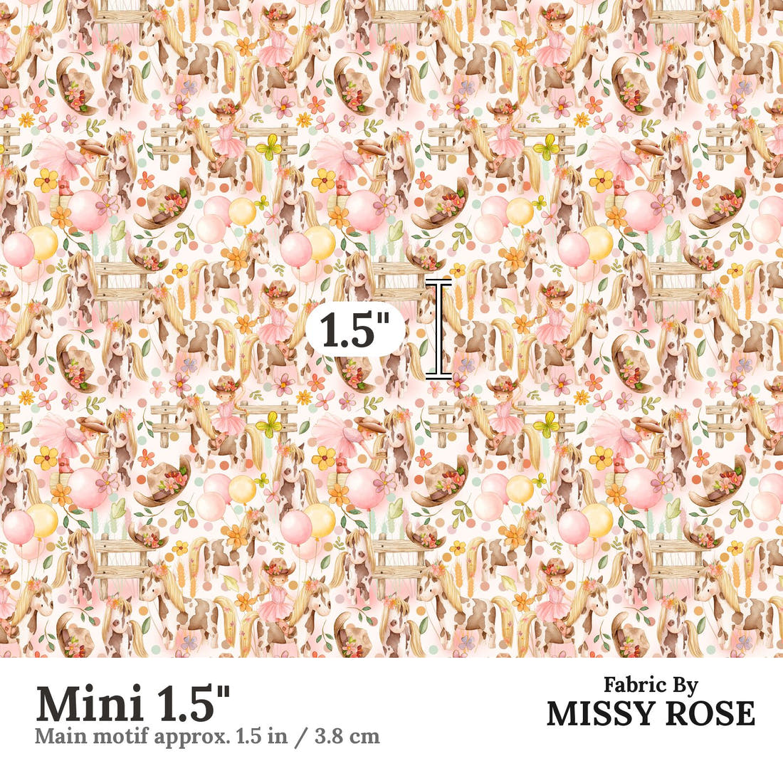 Design 35 Cowgirl Fabric Mini 1.5" - print scale | Fabric by Missy Rose
