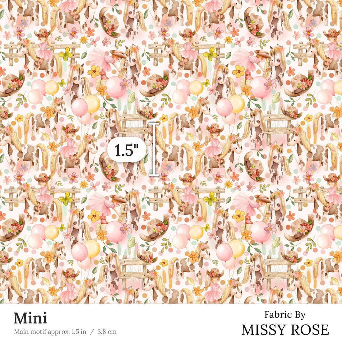 Design 35 Cowgirl Fabric Mini 1.5 inch print scale guide | Fabric by Missy Rose