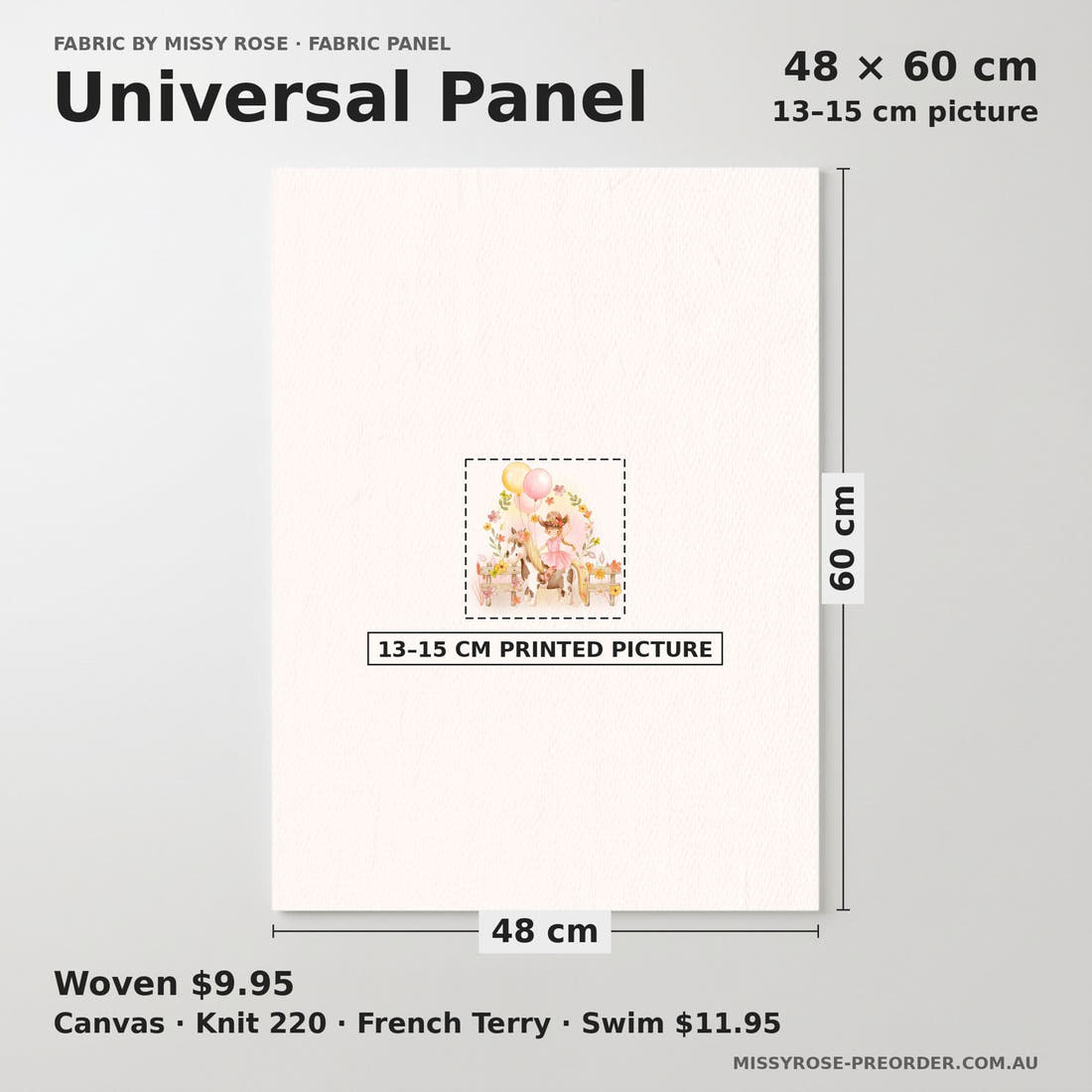 Design 35 Cowgirl Panel universal panel sizing – 13–15 cm printed picture on 48 × 60 cm fabric | Fabric by Missy Rose