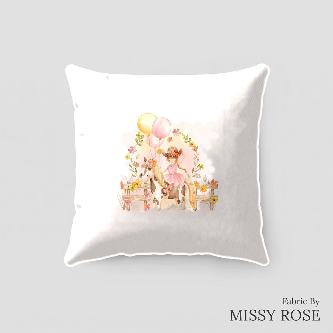 Design 35 Cowgirl Panel sewn into a cushion – see how the panel looks made up | Fabric by Missy Rose