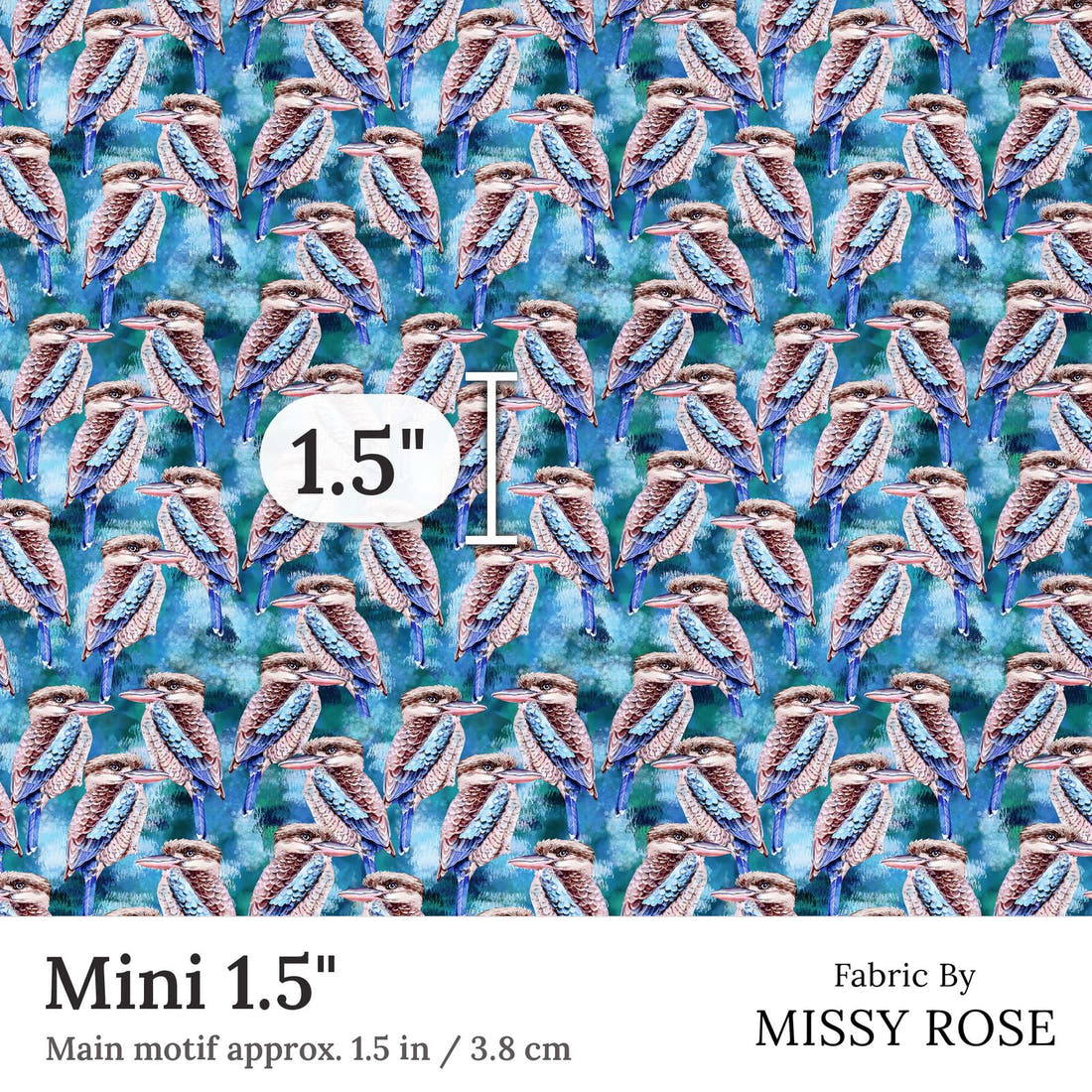 Design 351 Kookaburra Fabric Mini 1.5 inch print scale guide | Fabric by Missy Rose