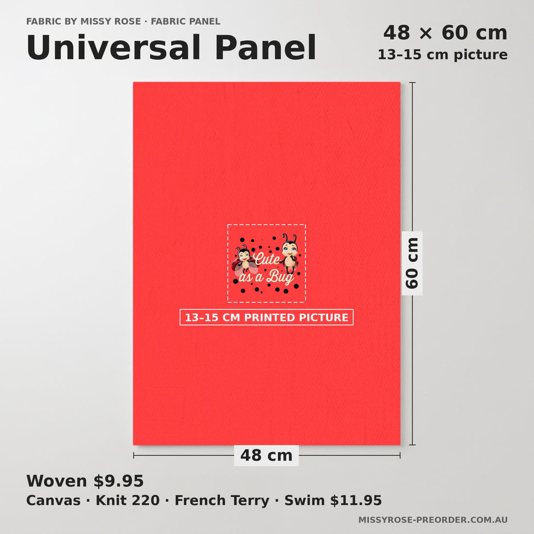 Design 352 Red Lady Bug Panel universal panel sizing – 13–15 cm printed picture on 48 × 60 cm fabric | Fabric by Missy Rose