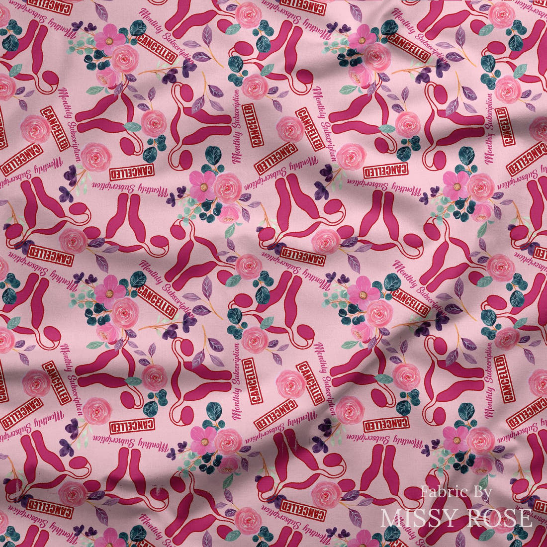 Design 353 Cancelled Fabric draped fabric mockup – custom printed fabric by the metre | Fabric by Missy Rose
