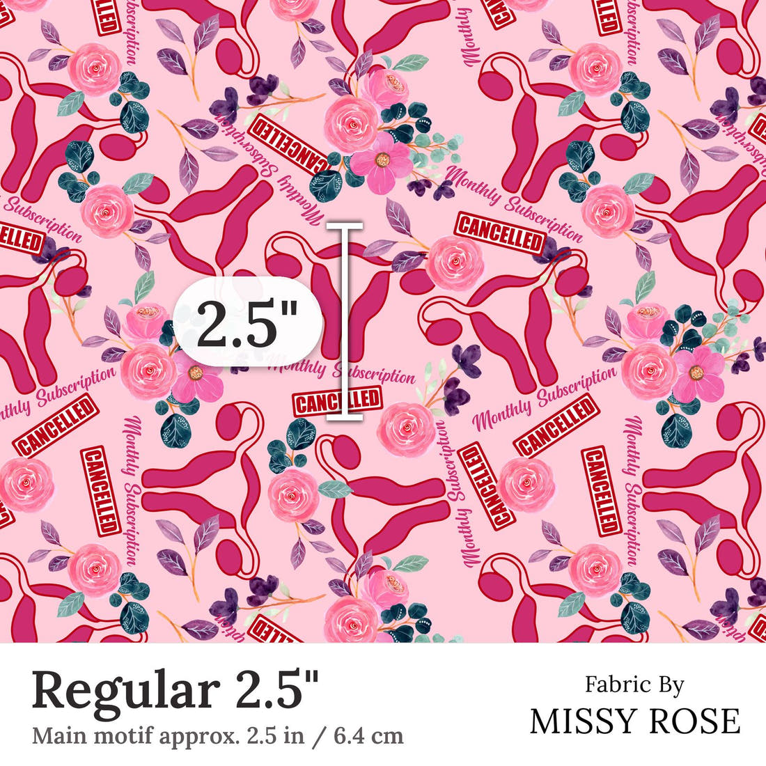 Design 353 Cancelled Fabric Regular 2.5 inch print scale guide | Fabric by Missy Rose