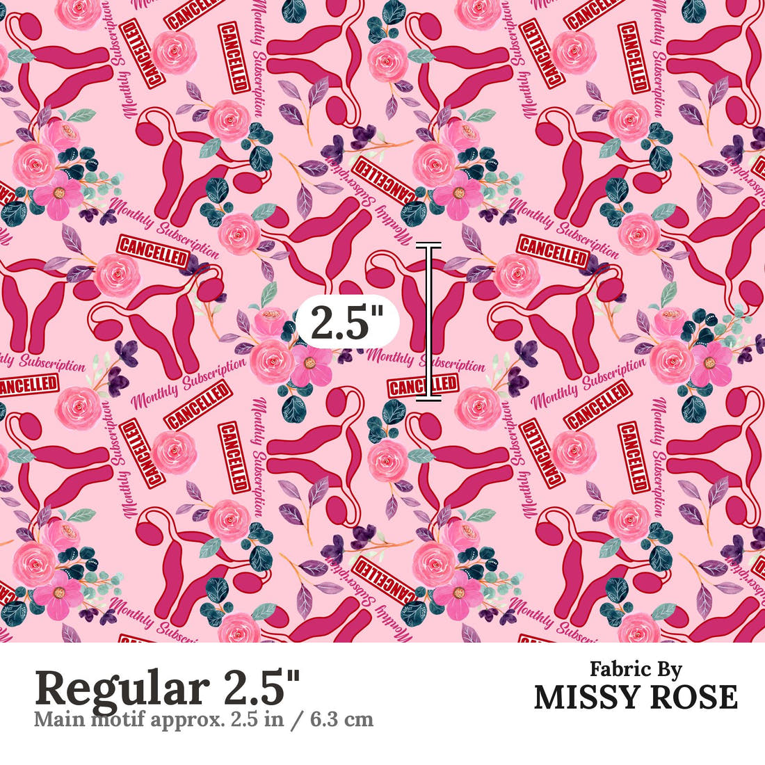 Design 353 Cancelled Fabric Regular 2.5" - print scale | Fabric by Missy Rose
