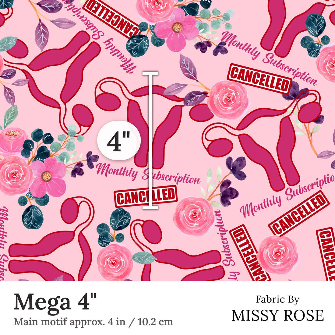 Design 353 Cancelled Fabric Mega 4 inch print scale guide | Fabric by Missy Rose