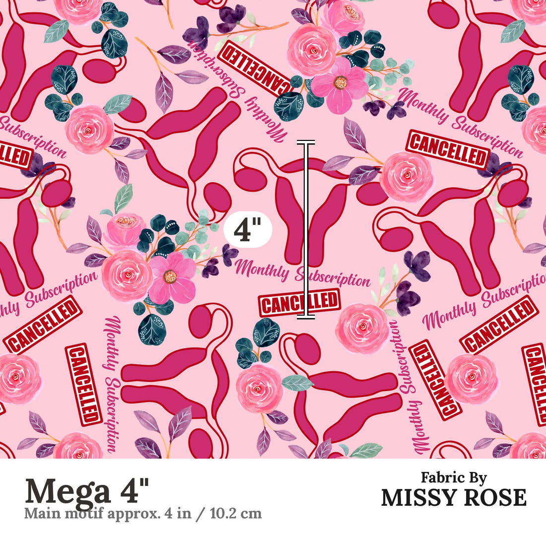 Design 353 Cancelled Fabric Mega 4" - print scale | Fabric by Missy Rose
