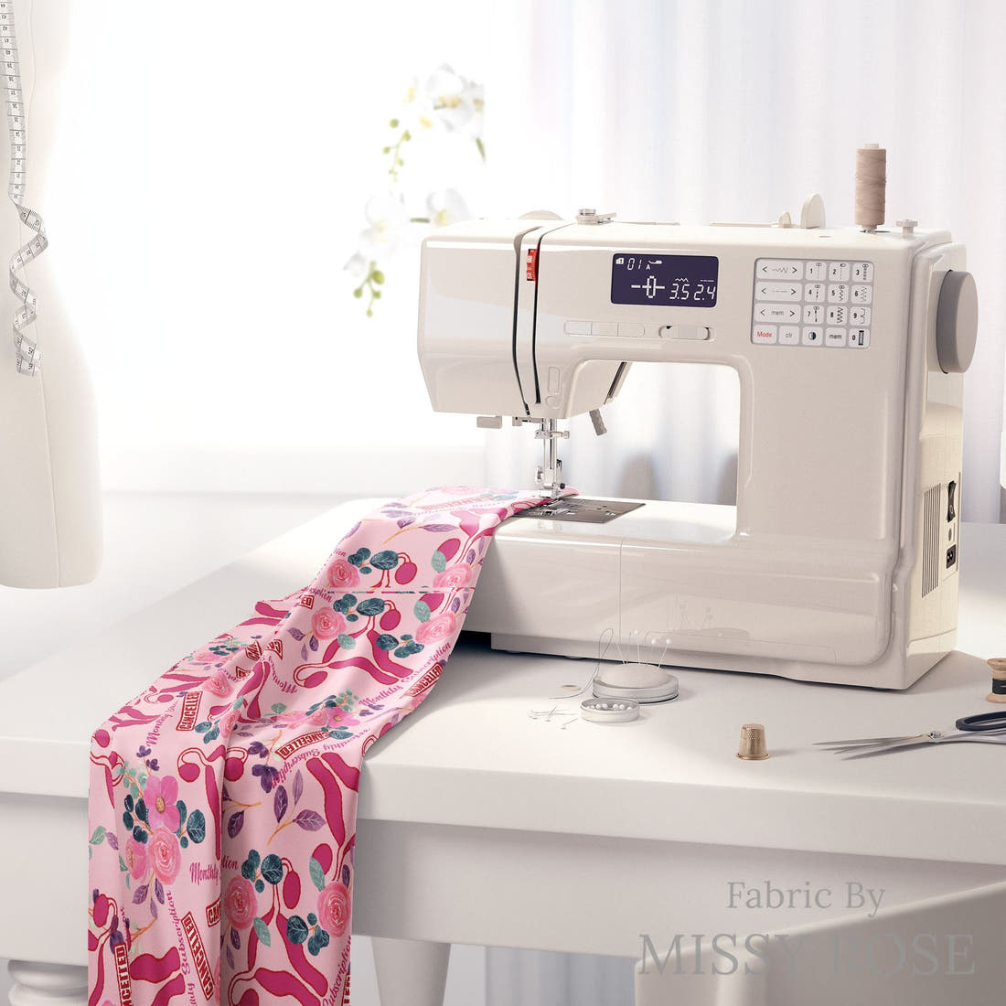 Design 353 Cancelled Fabric on a sewing machine – premium fabric for sewing projects | Fabric by Missy Rose