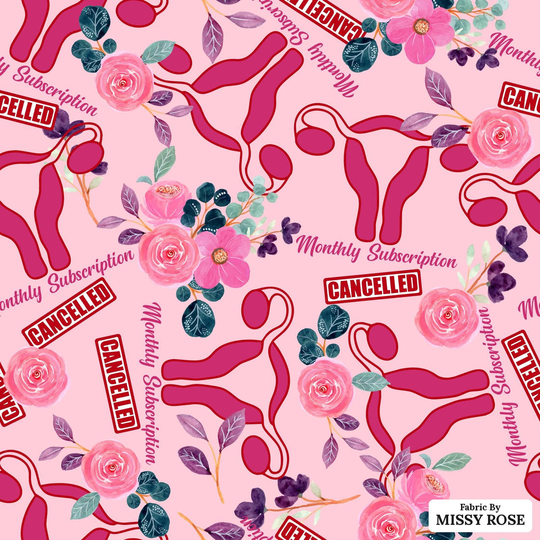Design 353 Cancelled Fabric - flat view of the print, zoom in for detail | Fabric by Missy Rose