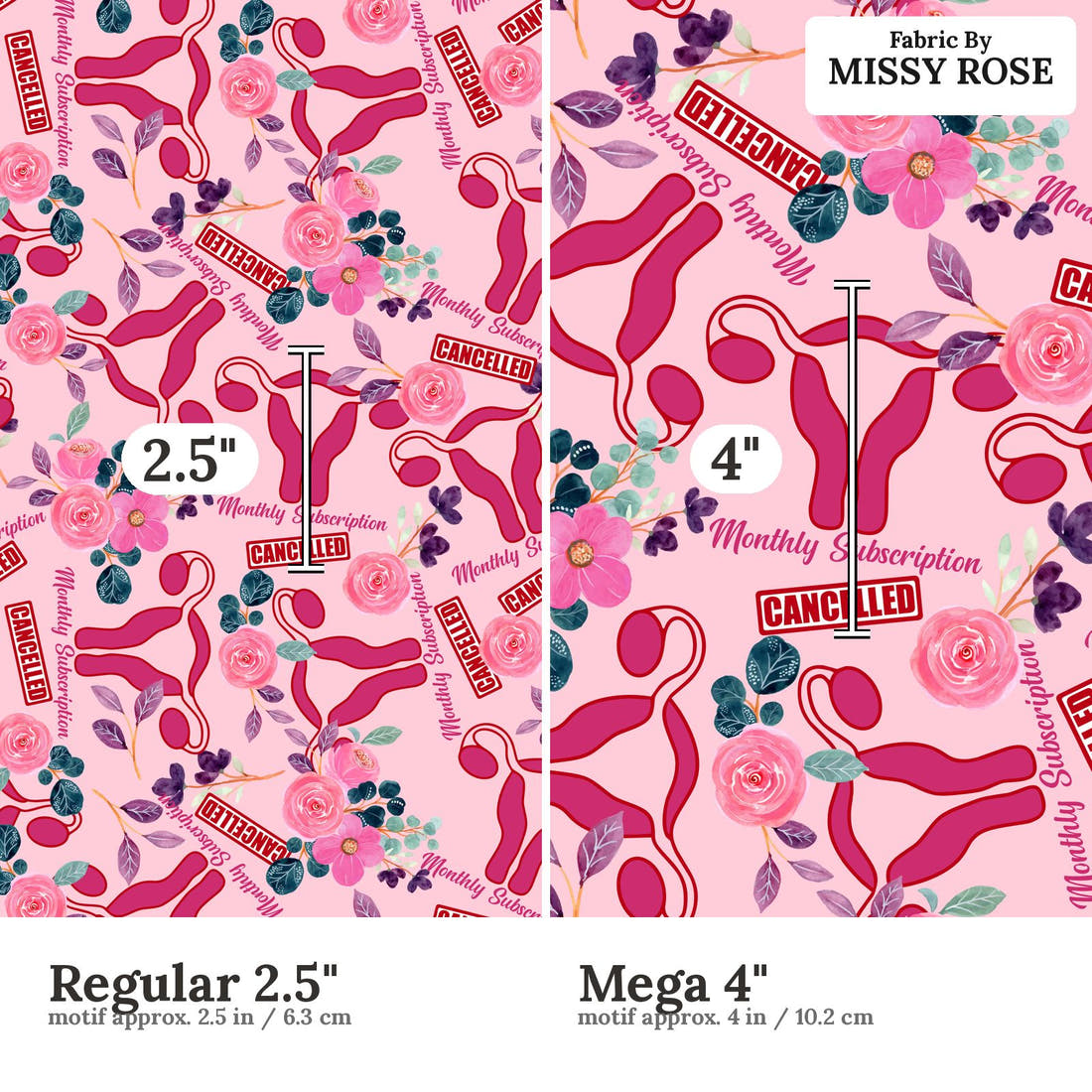 Design 353 Cancelled Fabric size comparison - print scale | Fabric by Missy Rose